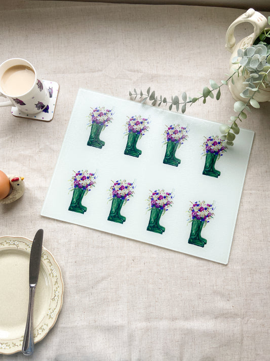 Bloomin Wellies | Glass Chopping Board