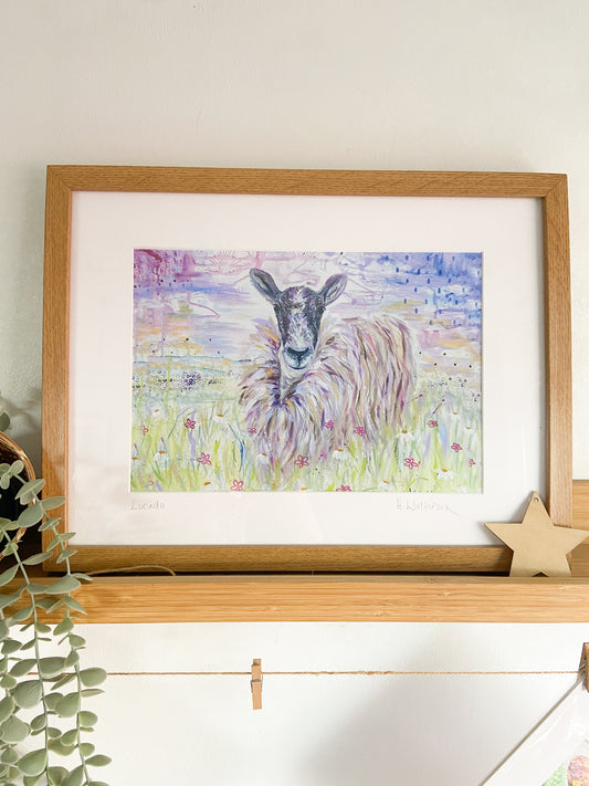 Lucinda | Sheep Framed Print | Farm Animal Print | Oak Framed Print