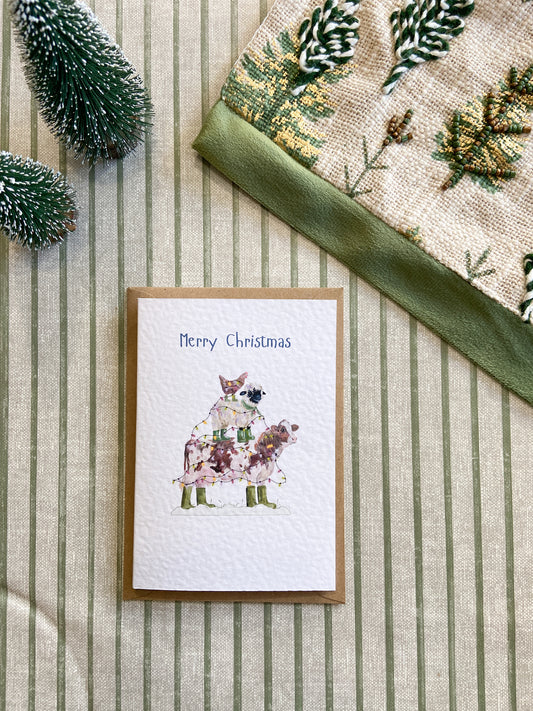 Christmas Card - Farm Animal Christmas Tree