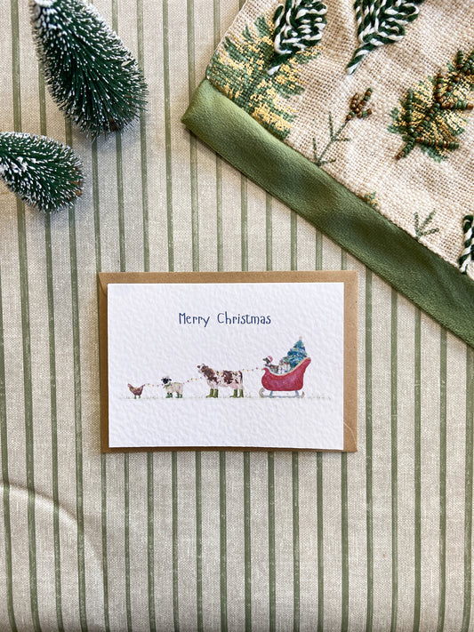Christmas Card - Christmas Farm Animal Sleigh