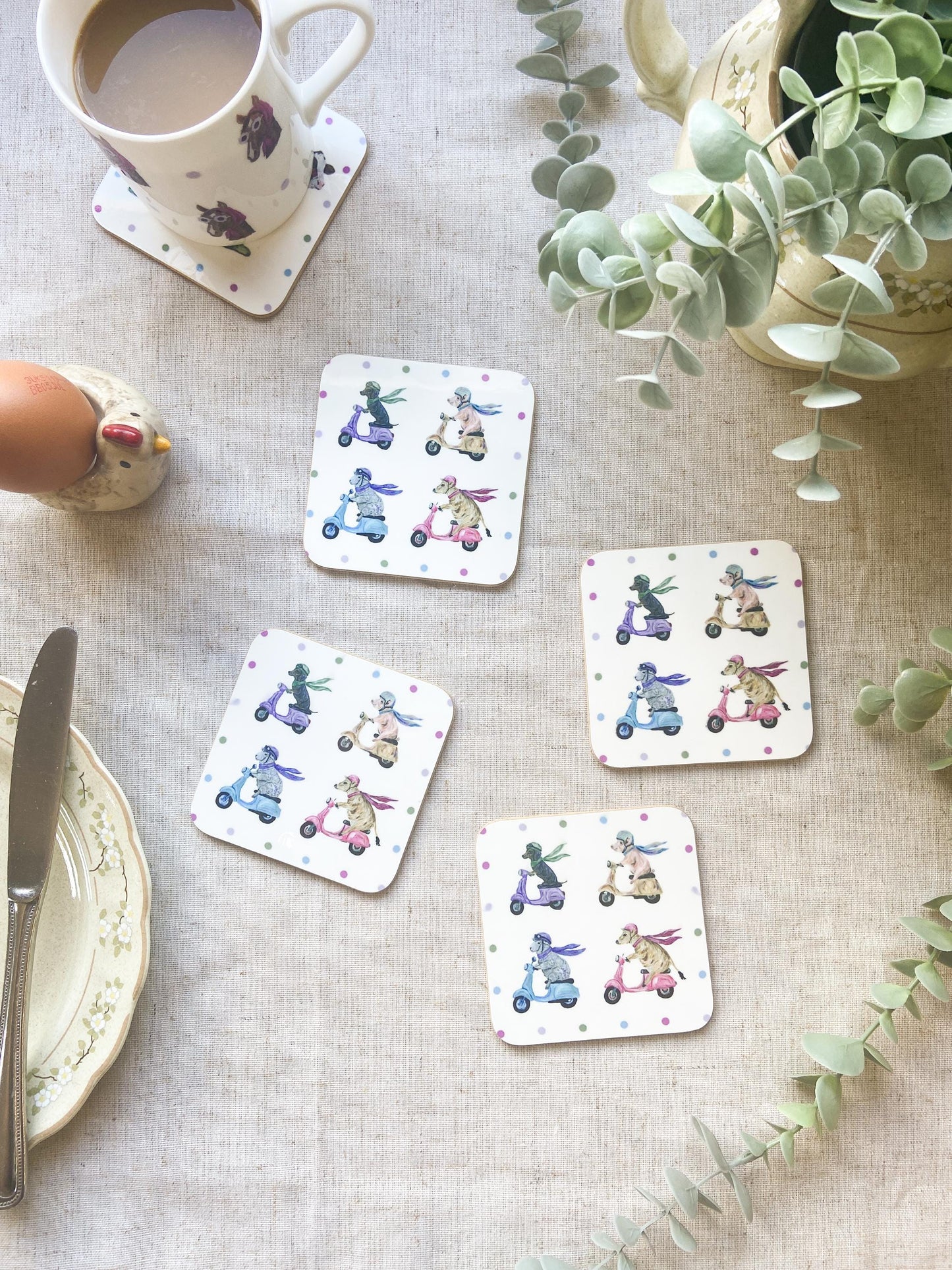 Scooter Animal Coaster Set | Dachshund, Cow, Sheep & Pig | Country Kitchen Gift