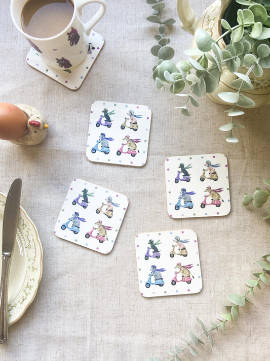 Scooter Animal Coaster Set | Dachshund, Cow, Sheep & Pig | Country Kitchen Gift