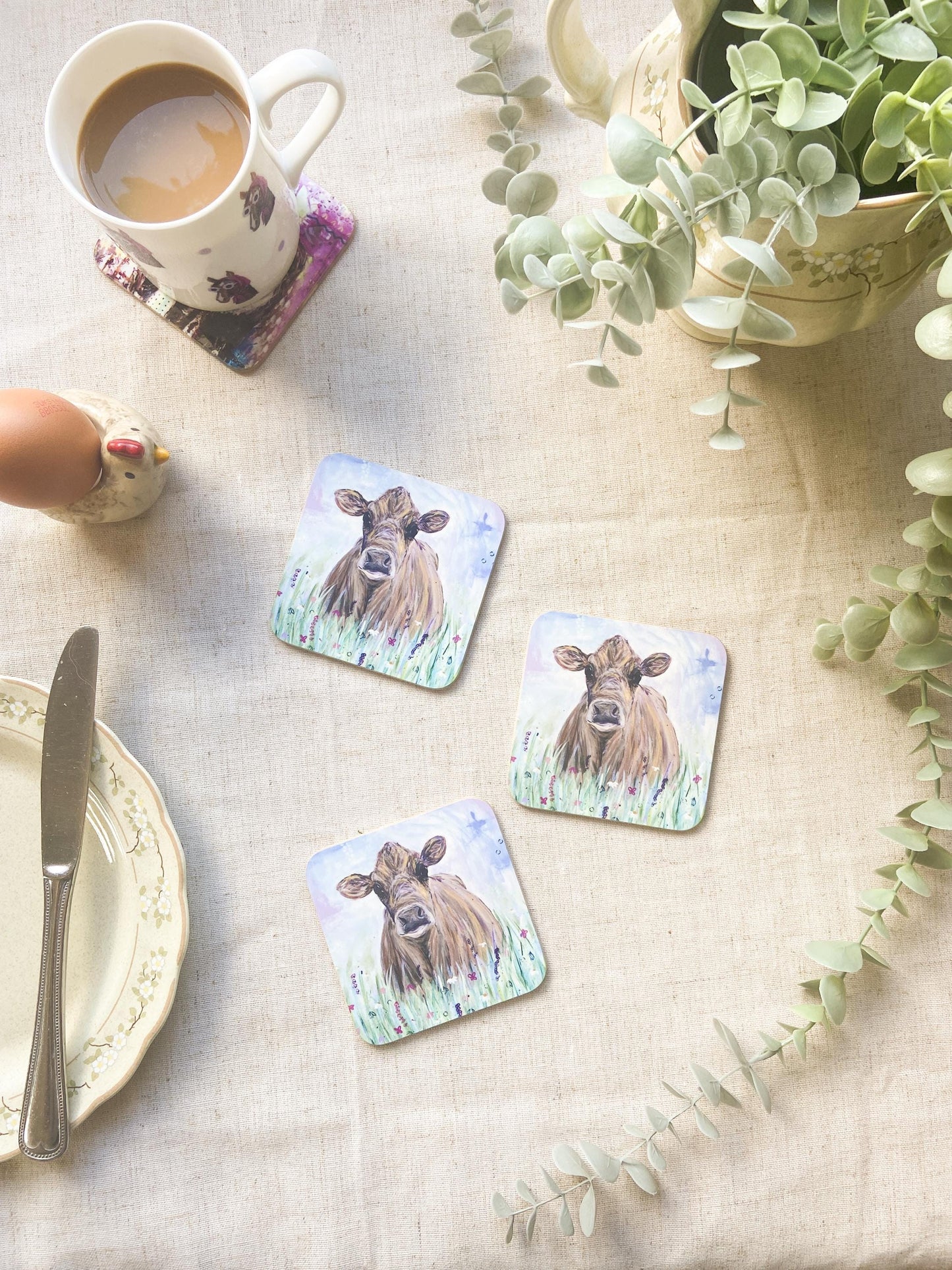 Joyce| Jersey Cow Coaster | Colourful Farm Animal Drink Coaster