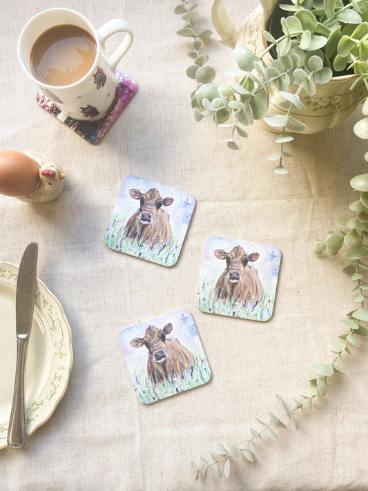 Joyce| Jersey Cow Coaster | Colourful Farm Animal Drink Coaster