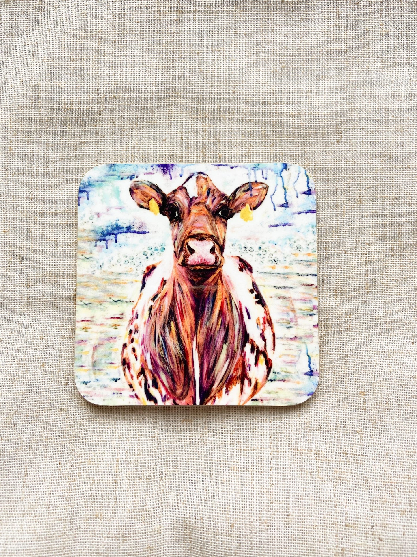 Ada| Ayrshire Cow Coaster | Colourful Farm Animal Drink Coaster