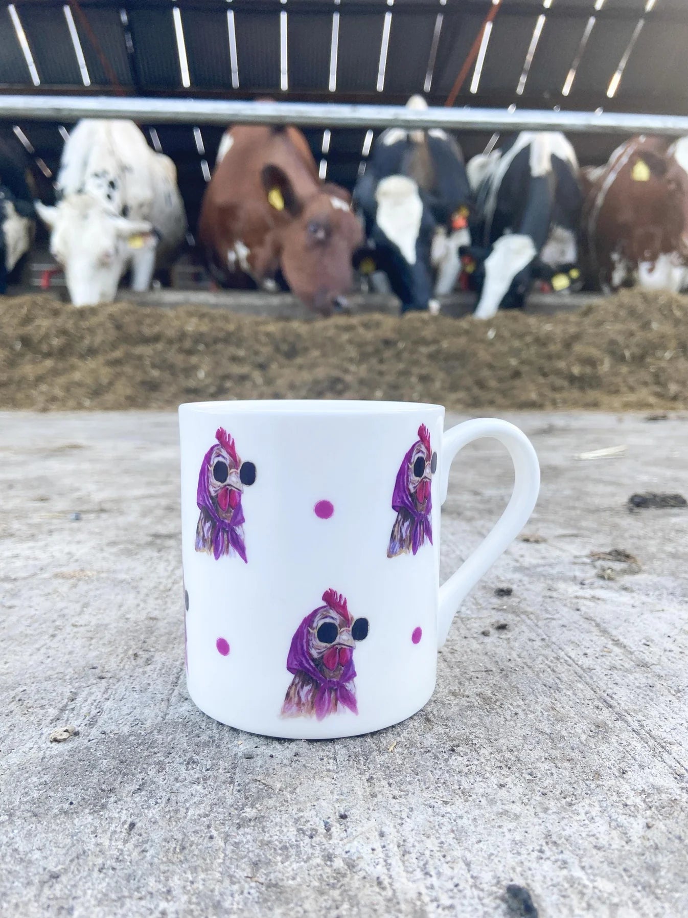 Mavis | Sunglass lady | Hen Fine Bone China Mug | 10 oz