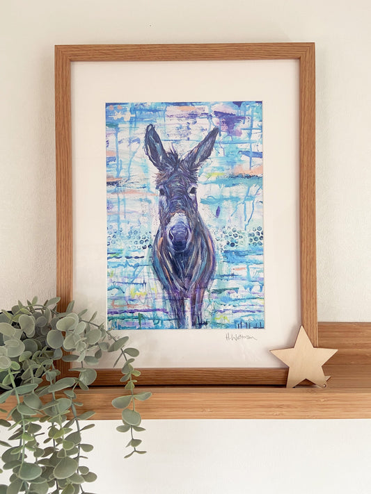 Gracie | Donkey Framed Art Print| Farm Animal Print | Oak Framed Print