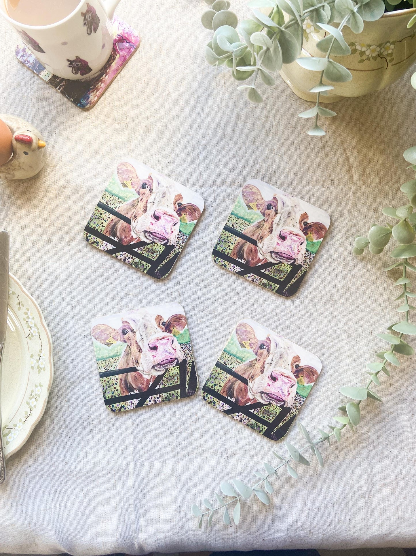 Betty | Ayrshire Cow Coaster| Colourful Farm Animal Drink Coaster