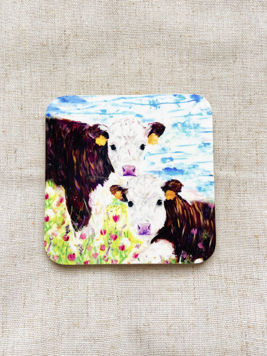 Milly & Tilly | Hereford calves Coaster | Colourful Farm Animal Drink Coaster