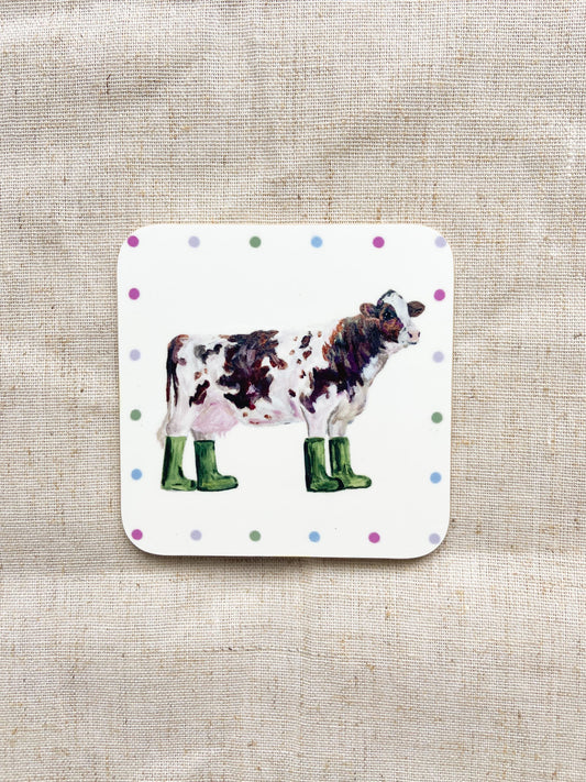 Cow | Welly Boot lady | Farm Animal Coaster |