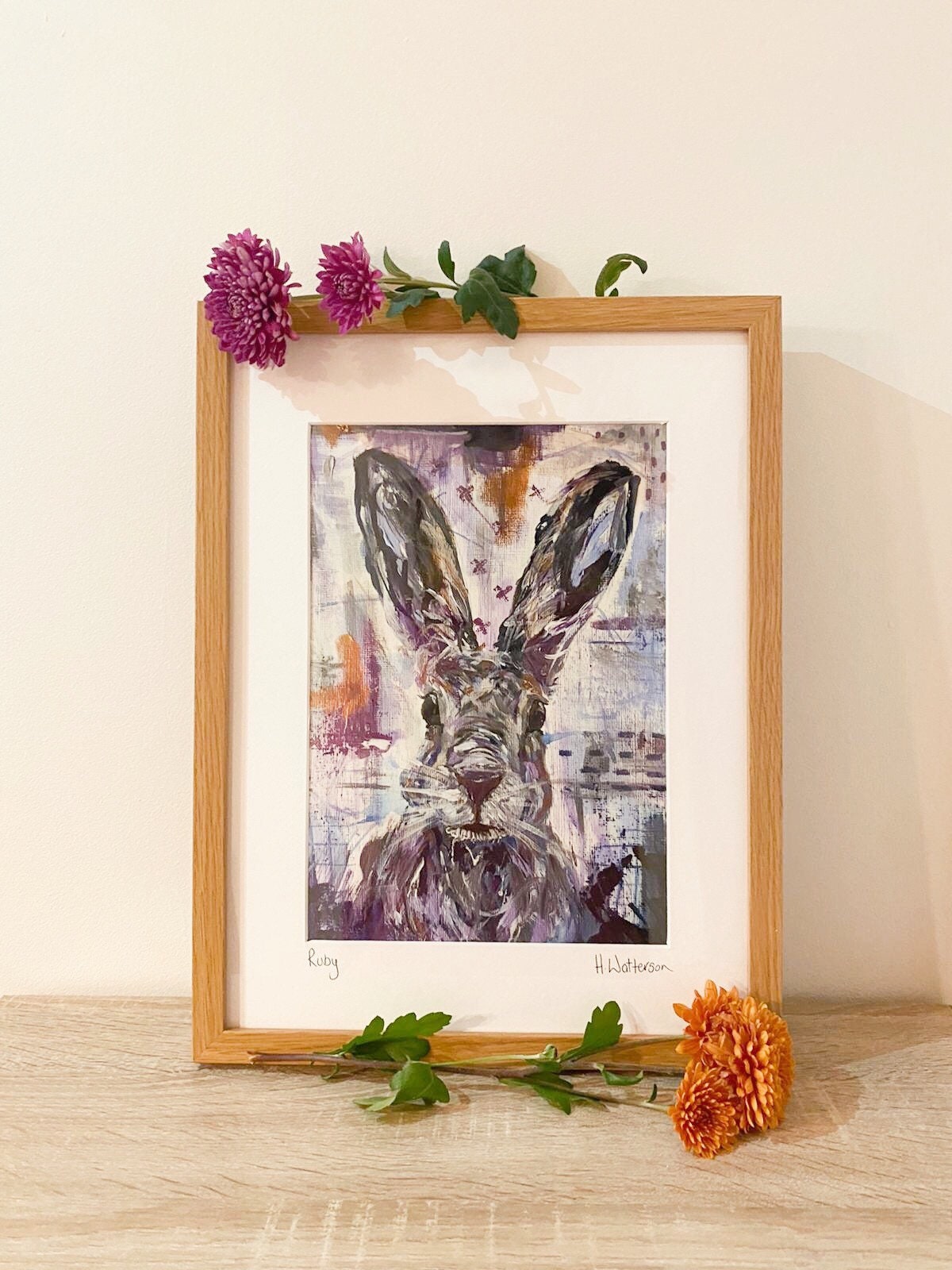 Ruby| Framed Hare Art Print | Farm Animal Print | Oak Framed Print