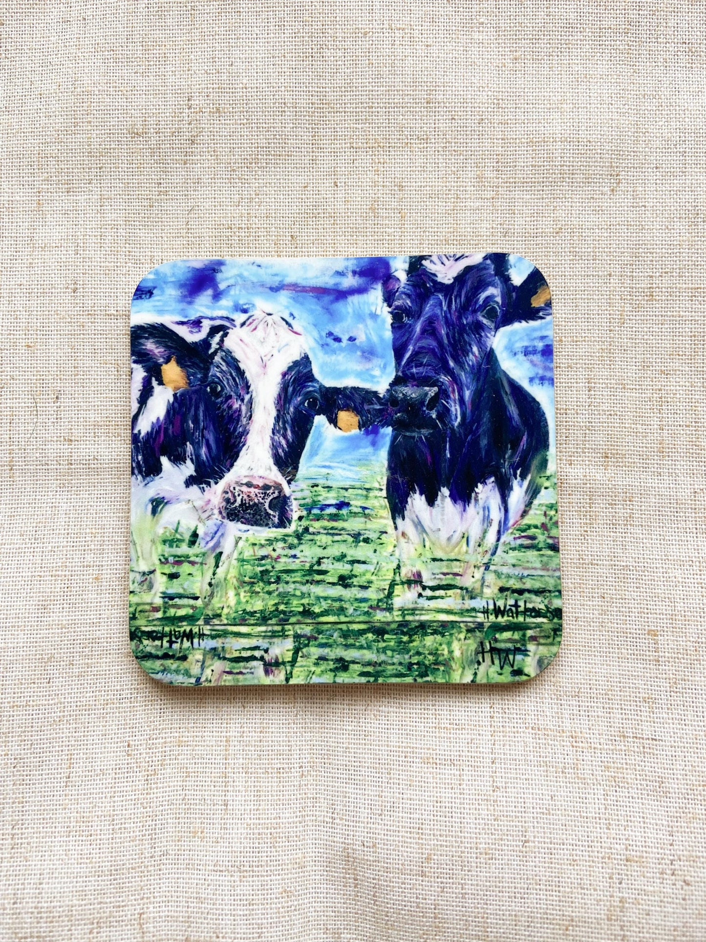 Minnie & Maude | Dairy Cow Coaster | Colourful Farm Animal Drink Coaster