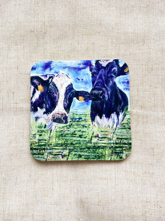 Minnie & Maude | Dairy Cow Coaster | Colourful Farm Animal Drink Coaster
