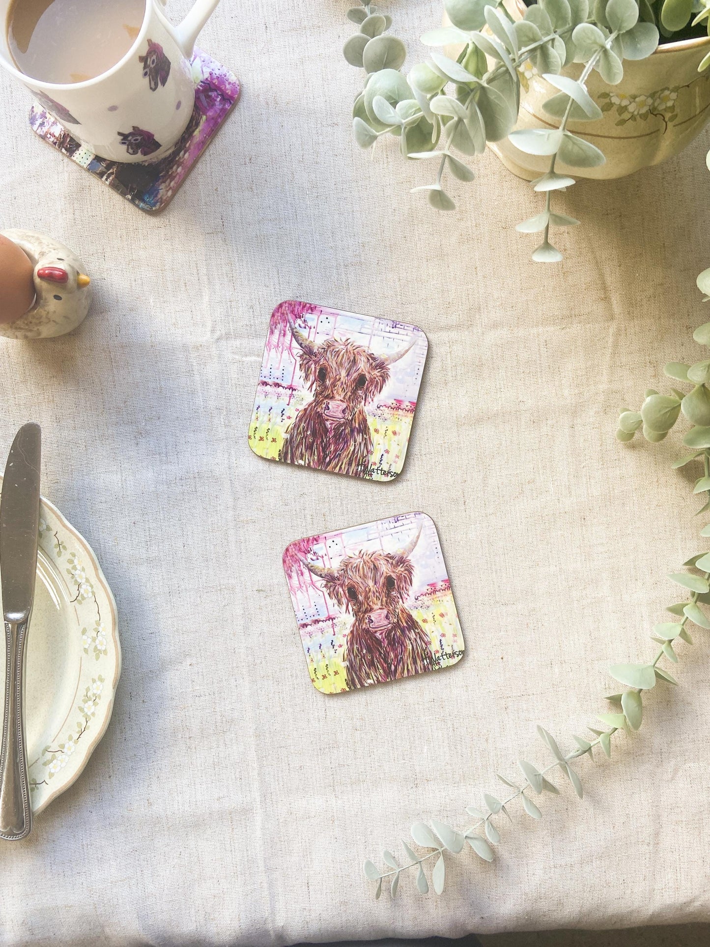 Phyllis | Highland Cow Coaster | Colourful Farm Animal Drink Coaster