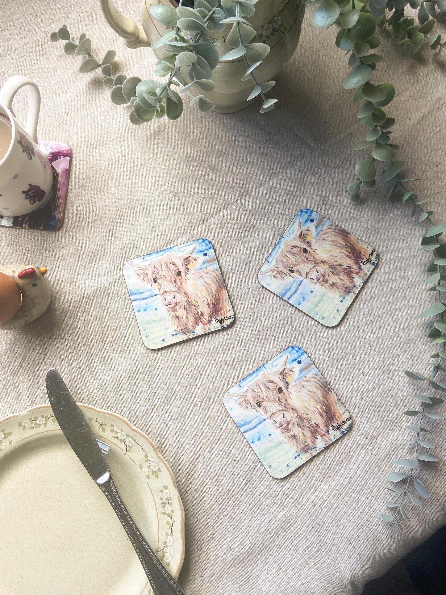 Elsie| Highland Cow Coaster Coaster | Colourful Farm Animal Drink Coaster