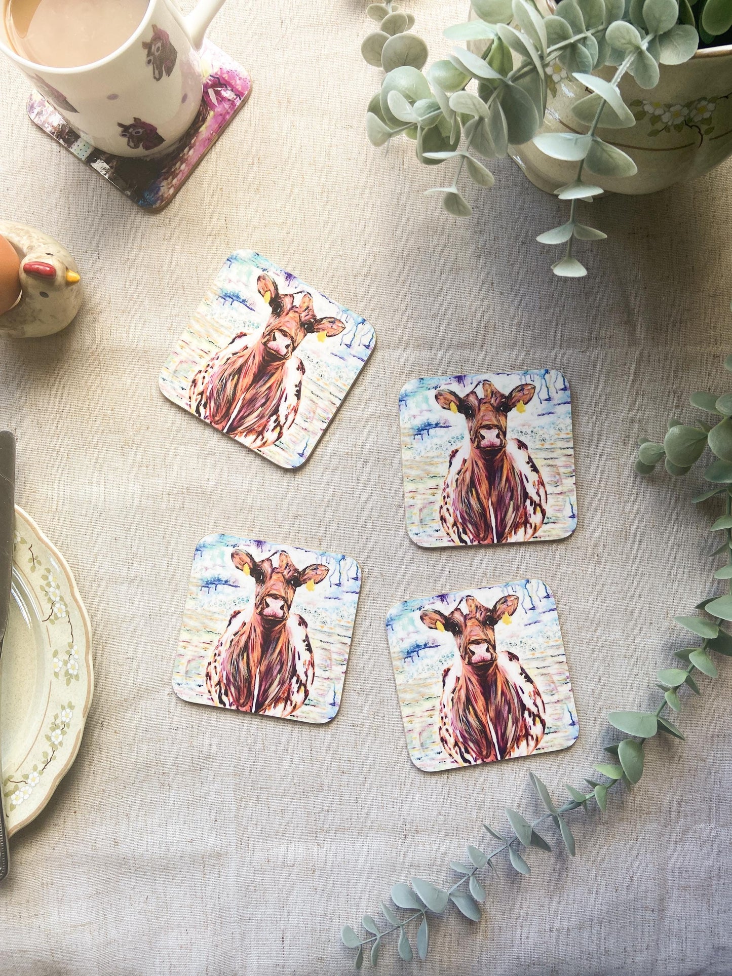Ada| Ayrshire Cow Coaster | Colourful Farm Animal Drink Coaster
