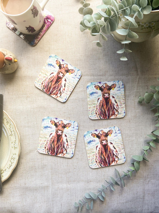 Ada| Ayrshire Cow Coaster | Colourful Farm Animal Drink Coaster