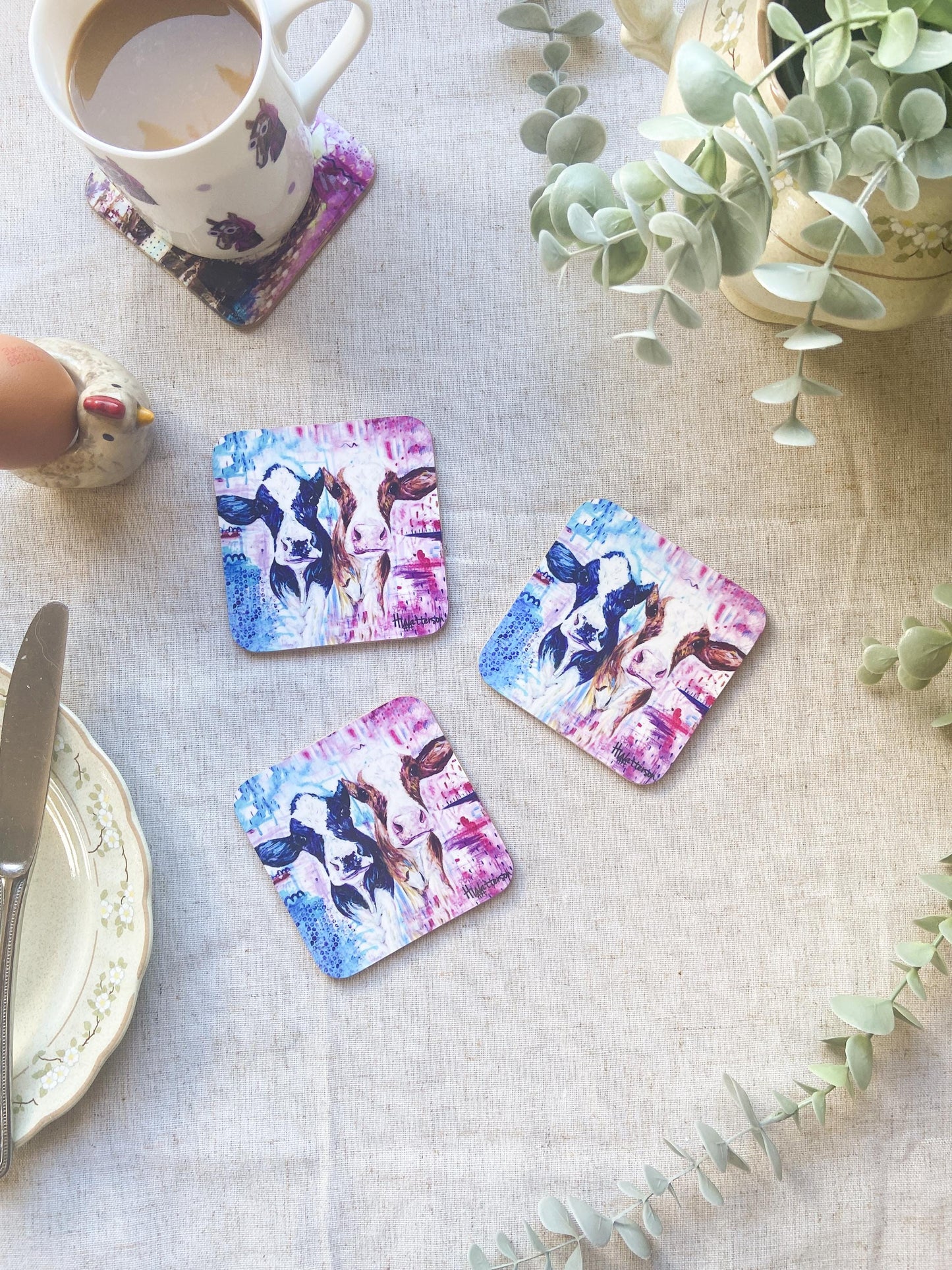 Meg & Milly| Dairy Cow Coaster | Colourful Farm Animal Drink Coaster
