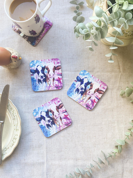 Meg & Milly| Dairy Cow Coaster | Colourful Farm Animal Drink Coaster