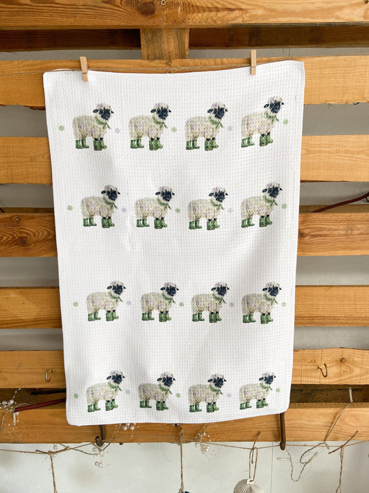 Quirky Sheep in Wellies Tea Towel | Country Kitchen Decor