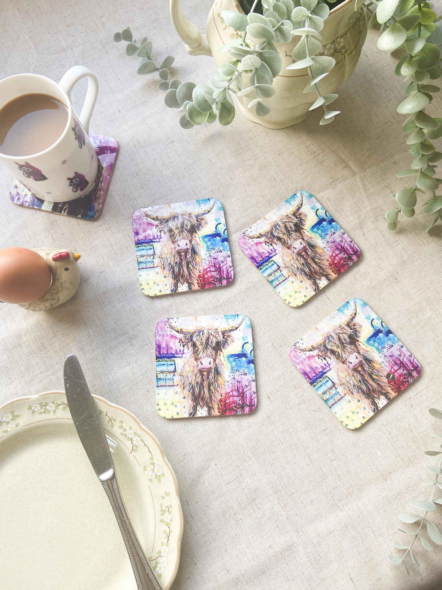 Gladys| Highland Cow Coaster  | Colourful Farm Animal Drink Coaster