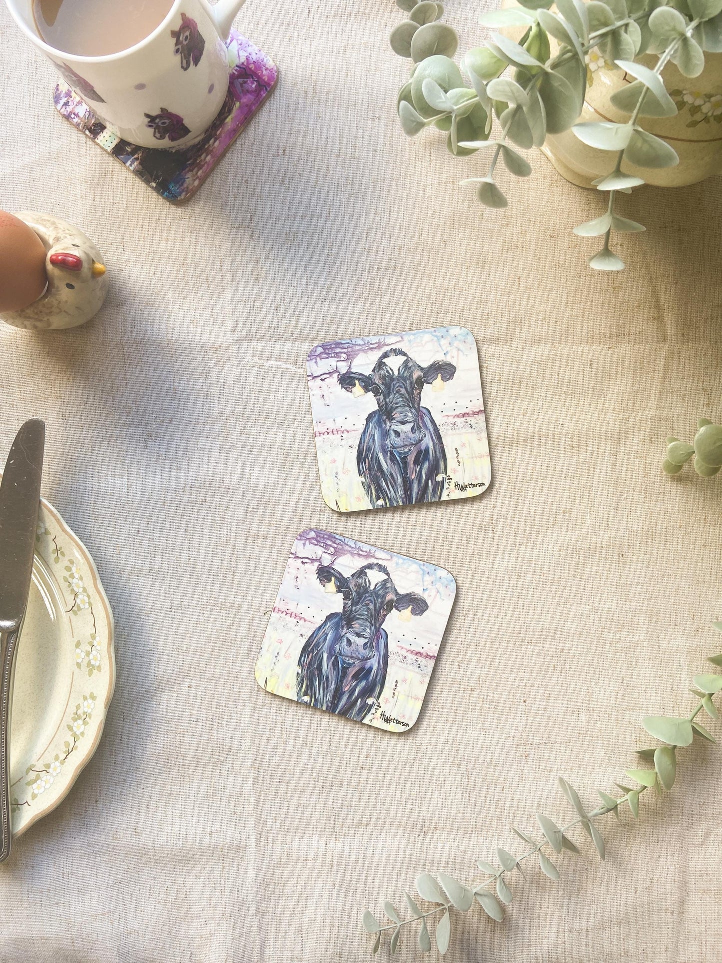 Jackie | Dairy Cow Coaster | Colourful Farm Animal Drink Coaster